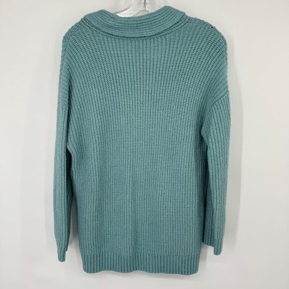 Talbots Womens Knit Sweater Shawl Collar size Medium teal Wool Blend - Picture 8 of 12